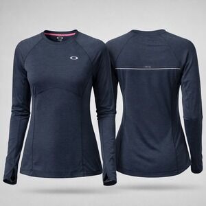 Oakley Womens Long Sleeve Performance Top Grey Heather Thumbholes Size Medium